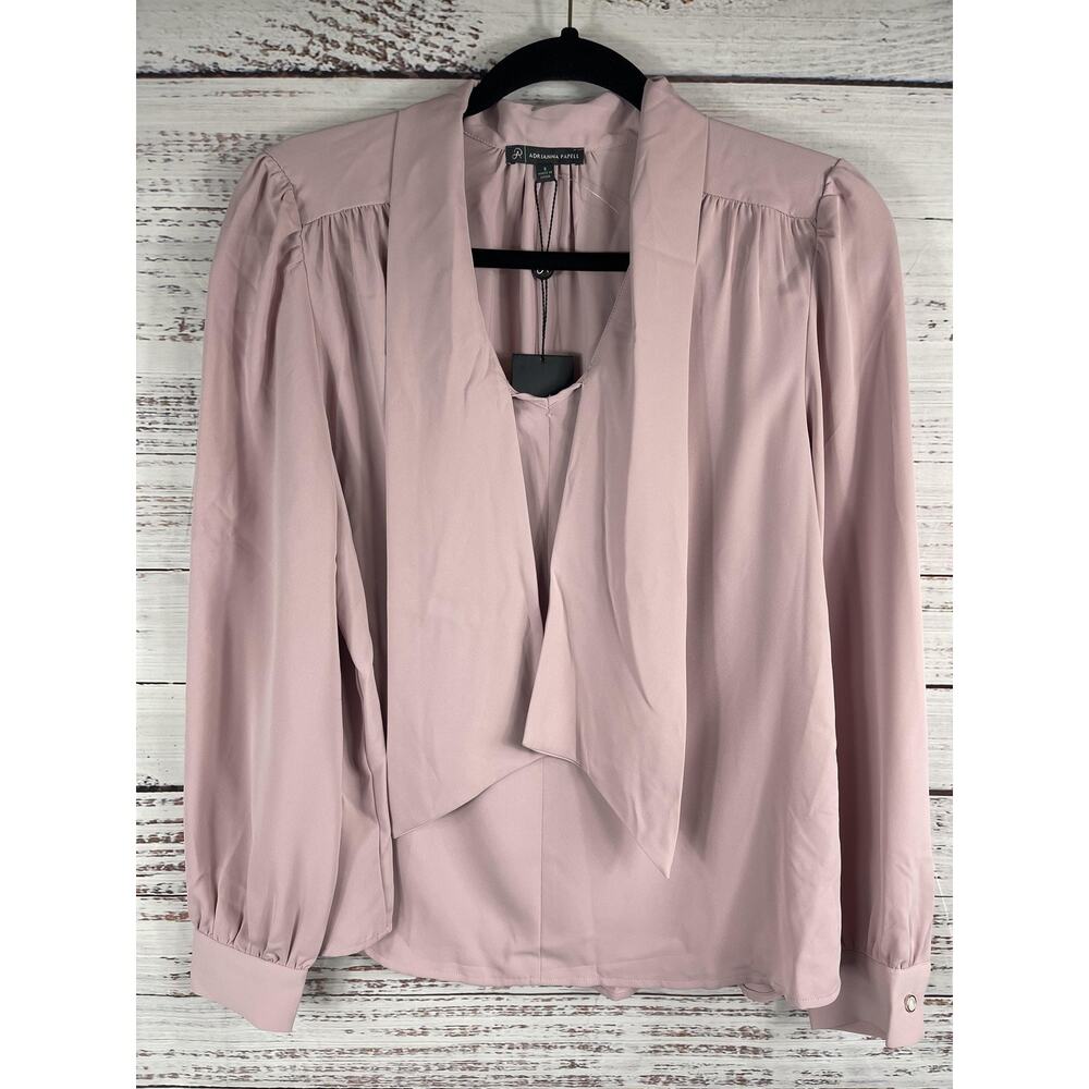 Adrianna Papell Blouse Women's SZ S Lavender Long Sleeve Pearl Button Dressy Top - Picture 2 of 8
